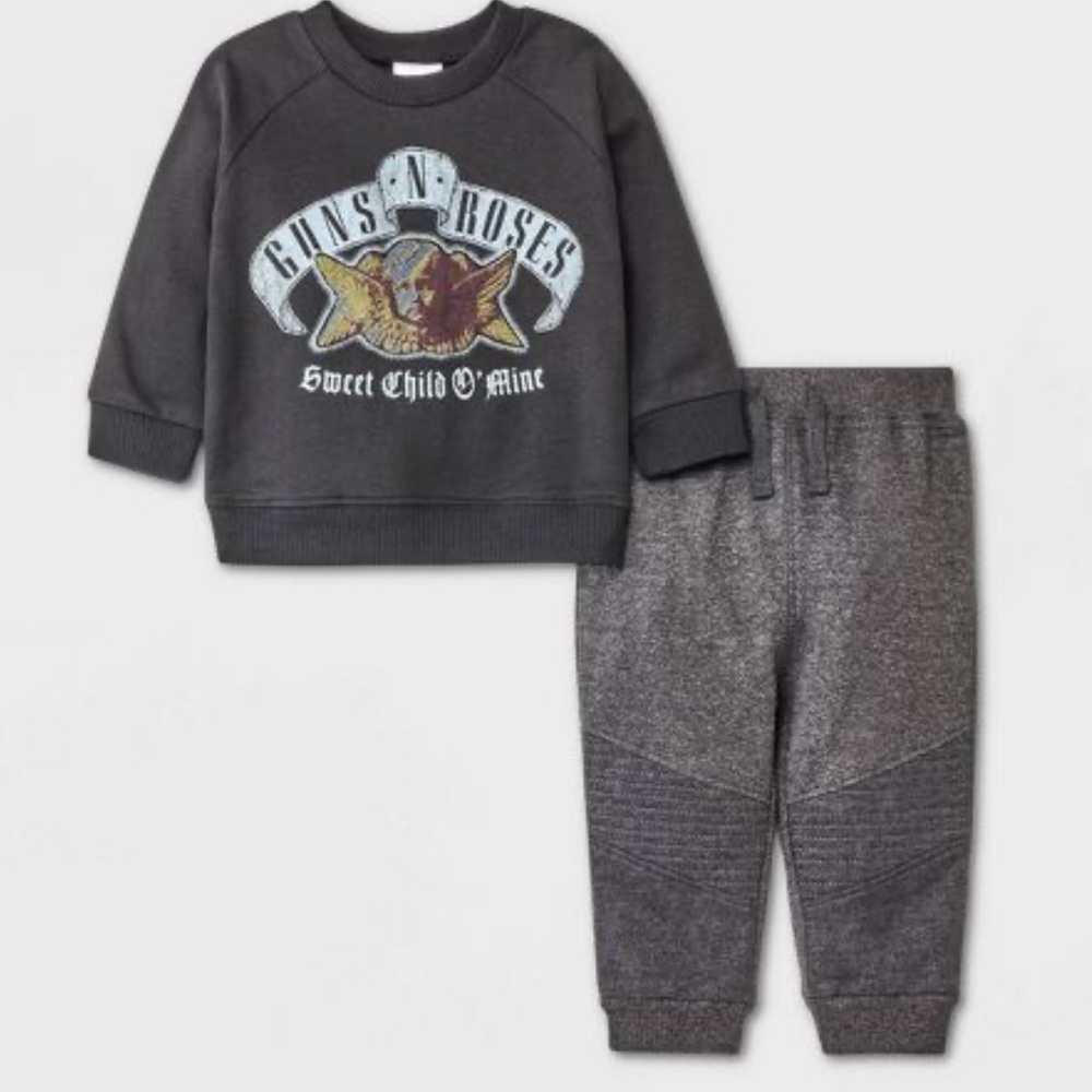 Newborn Guns and Roses Crewneck and Jogger Set